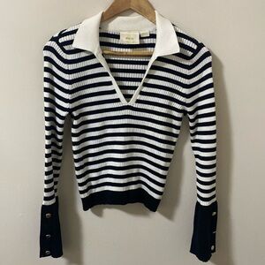 Anthropologie Maeve black & white Striped V Neck sweater size m